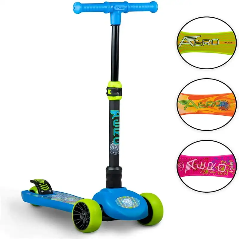 

Wheel LED Kick Scooter for Boys and Girls, Ages 3+, Adjustable Handles, Blue Scooter for kids Pro scooter Toddler scooter Scoote