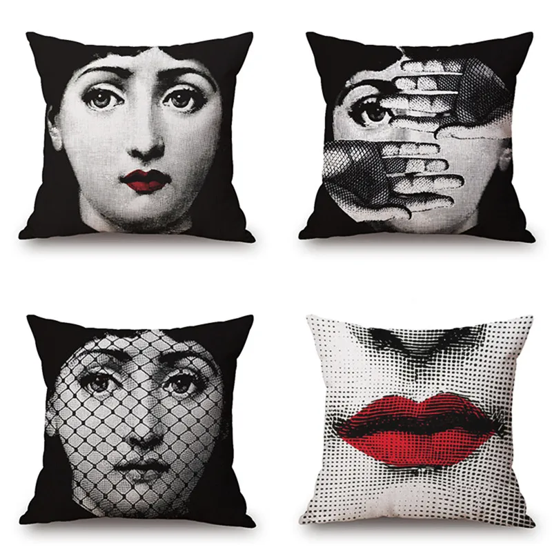 

Lina Cavalieri Face Pattern Linen Pillowcase Italian Series Art Cushion Cover For Living Room Dropshipping Portrait Pillow Cover