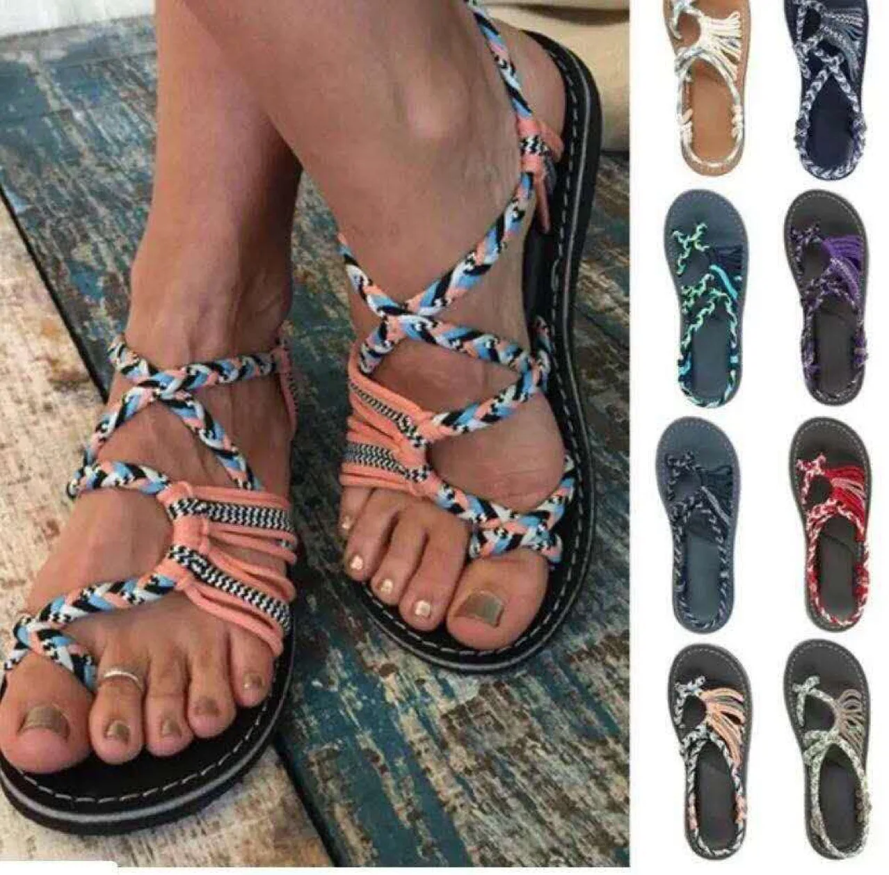 

Summer Women Hemp Color Rope Woven Sandals New 2023 Fashion Ladies Girls Female Casual Flip Flops Beach Slippers Lovely Flats