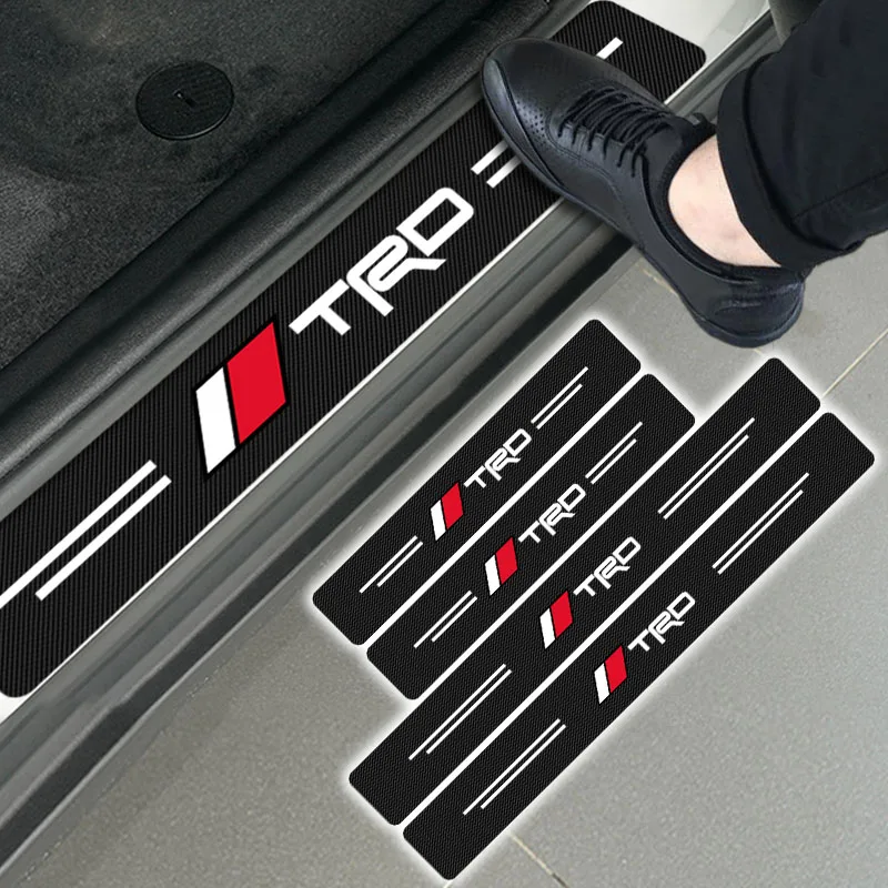 

4pcs New Car Carbon Fiber Sticker Auto Door Sill Protector Stickers For Toyota TRD Logo Corolla Chr Avensis Yaris Camry Racing