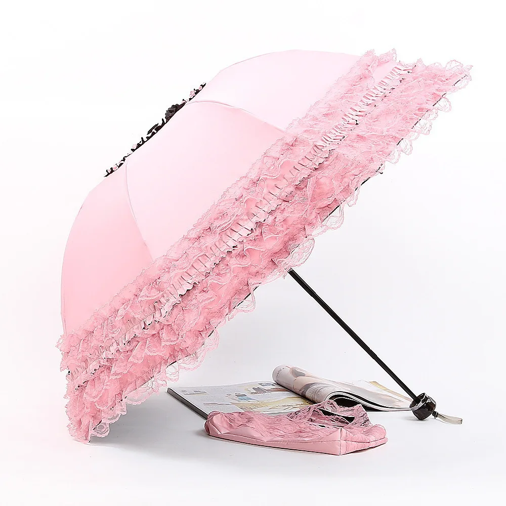 

Lace Women Umbrellas For Rain And Sun Purple Girls Parasol Folding Princess UV Protection Decoration Mini Umbrella For Backpack