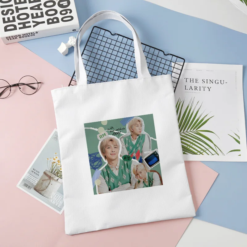 

Kpop Bangtan Boys Canvas Bags New Album DECO KIT Cartoon Print Shopping Bags Casual Pacakge Hand Bag Fans Accessories Wholesale