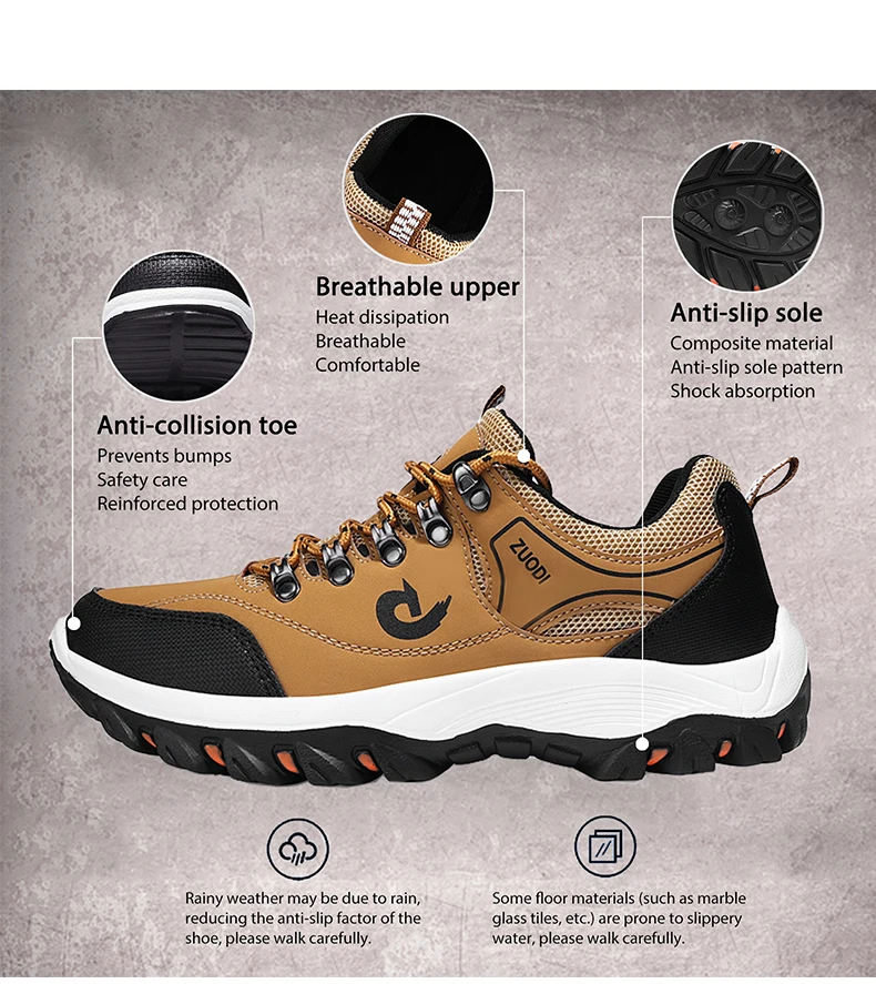 Hiking Shoes Men Fashion Sneakers Lace Up Mountain Boots Non-slip Outdoors Leather Tactical Boots Shoes for Trekking Hunting