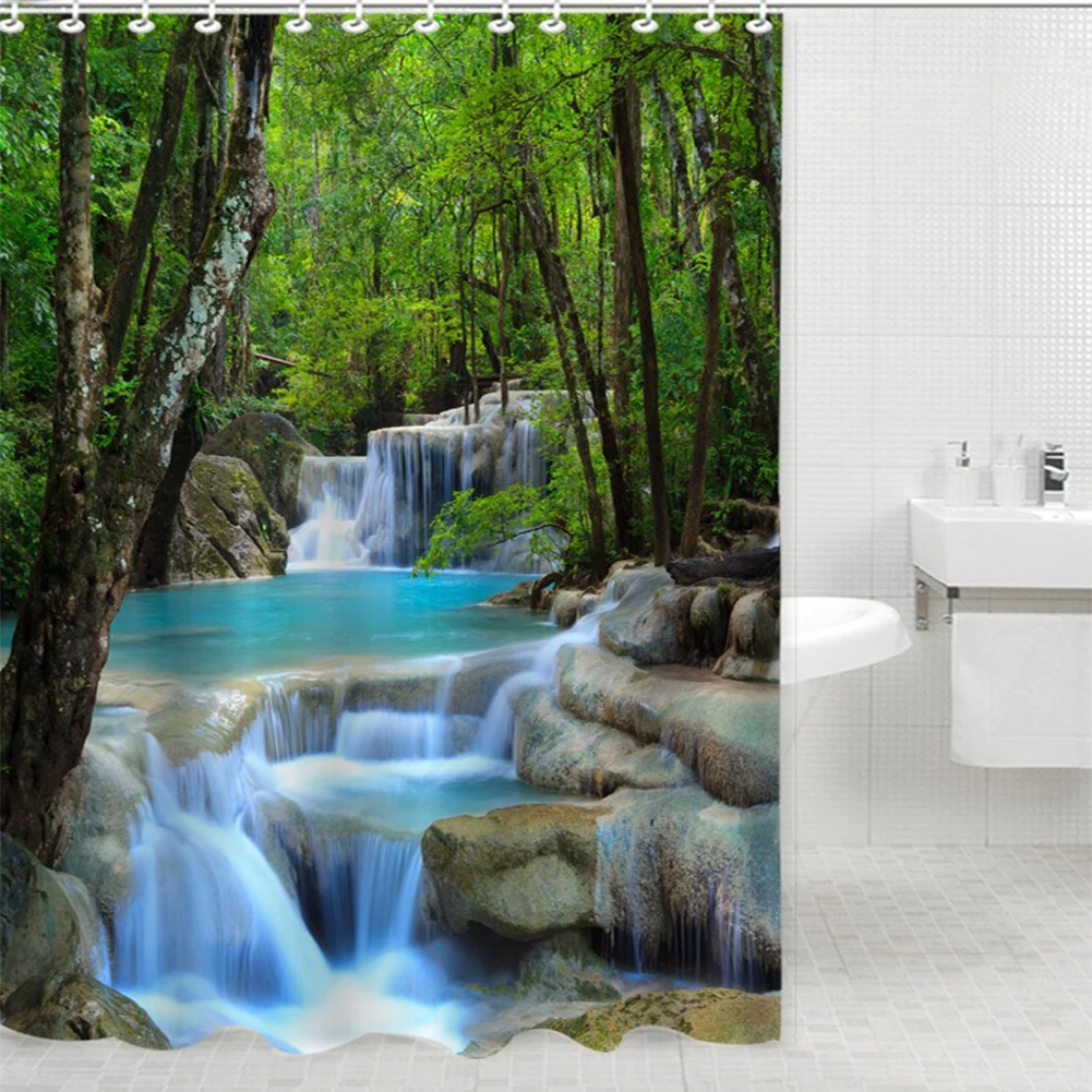 

Curtain with Forest Natural Scenery bathroom shower curtain Printing shower curtain set Waterproof sets of bathroom accessories