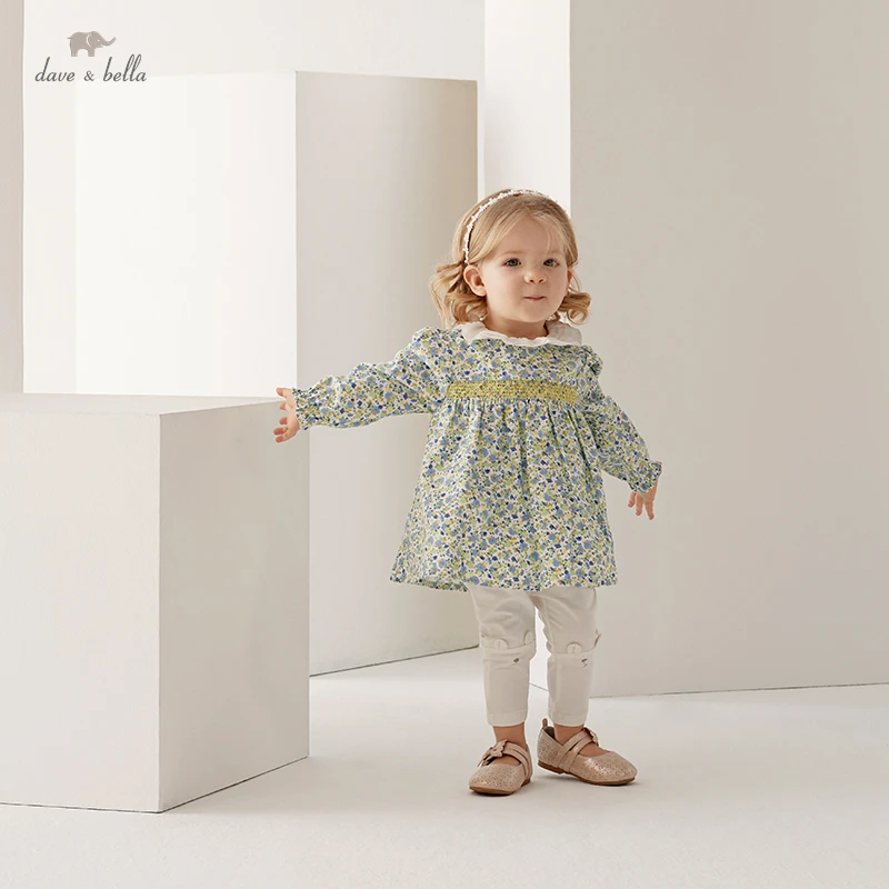 

DB1220576 dave bella spring baby girls cute floral print clothing sets kids girl fashion long sleeve sets children 2 pcs suit