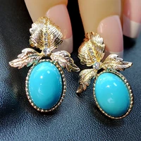 vintage plant leaf drop stud earrings for women bohemian ethnic stone earring party anniversary gift jewelry