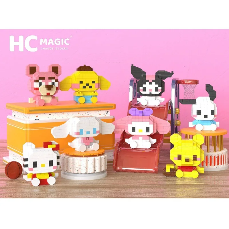 

Новинка Sanrioed маленькое здание аниме Kuromi Cinnamoroll моя мелодия модель Diy образовательная игра графика Детский подарок игрушки