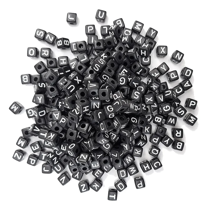 

300Pcs 10X10Mm Big Black Square Acrylic Alphabet Letter Beads A-Z Mixed Plastic Shape Loose Beads for DIY Jewelry Making