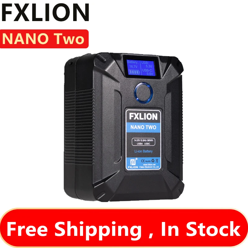

FXLION Nano Two 98WH CASSORY BV-77M V-Mount/V-Lock Battery with Type-C, D-tap USB A, Micro for Cameras, Camcorders,Large LED