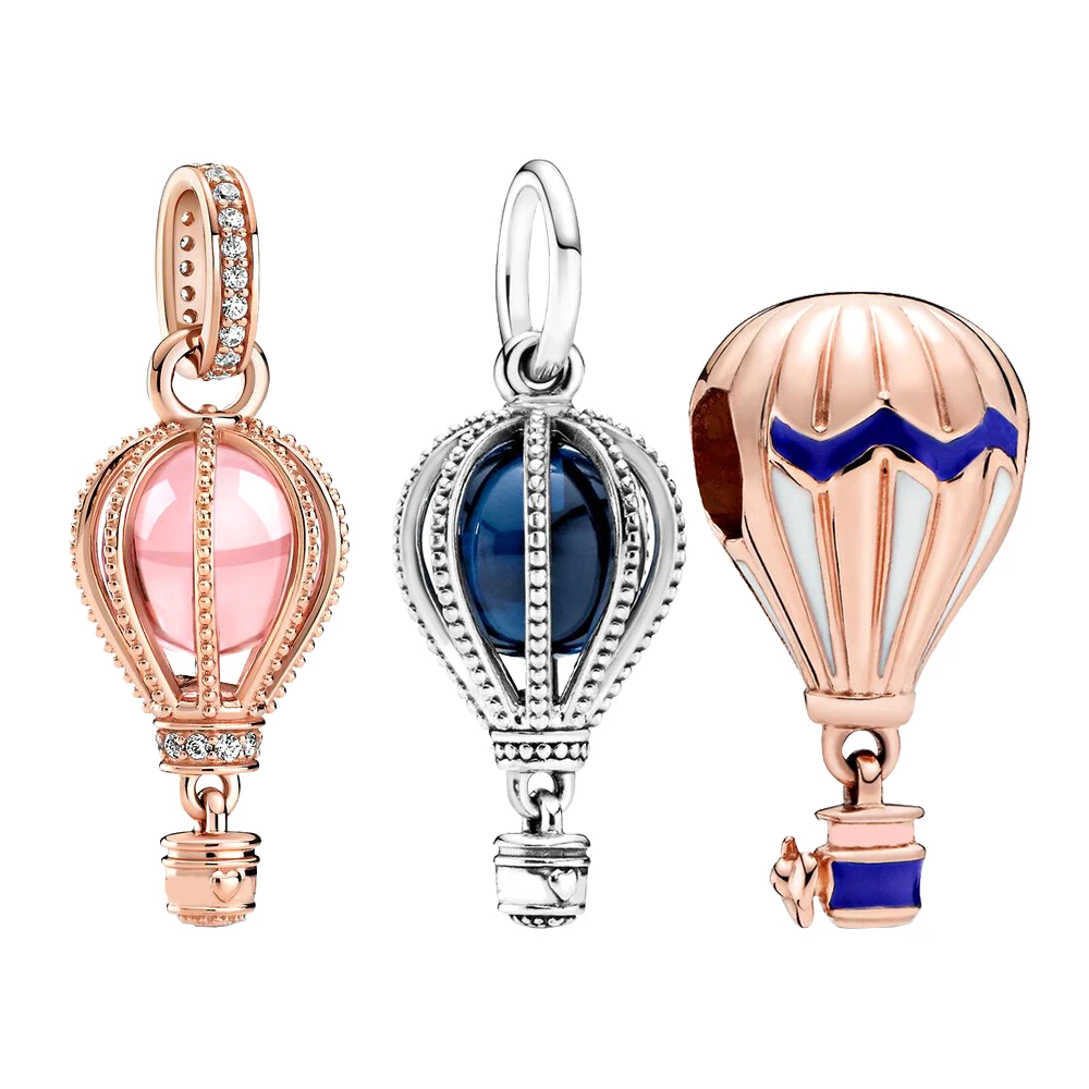 

925 Silver Sparkling Hot Air Balloon Charm Pendants for Women Gifts fit Original Bracelet Making Fashion Jewerly