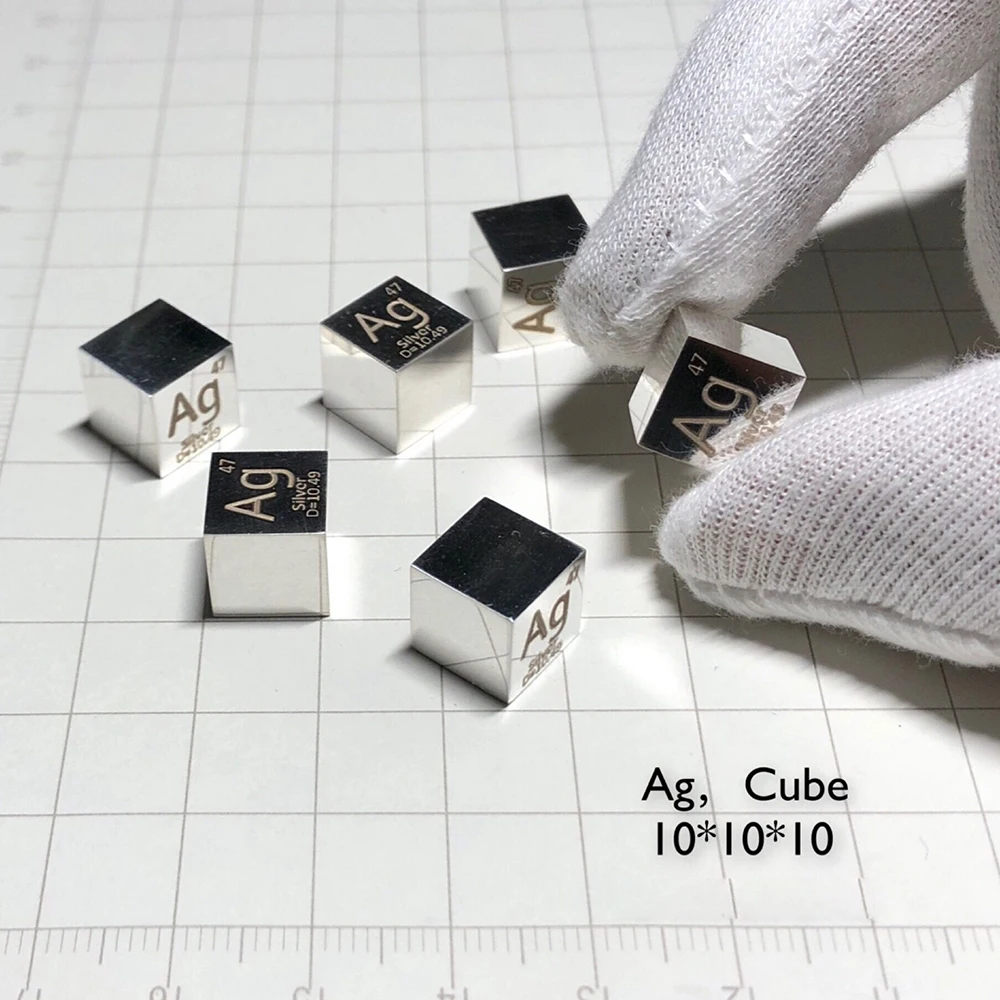 

1 Piece 99.9% Purity Pure Silver Ag 10mm Cube Carved Element Periodic Table Polished Model Full Mirror Version