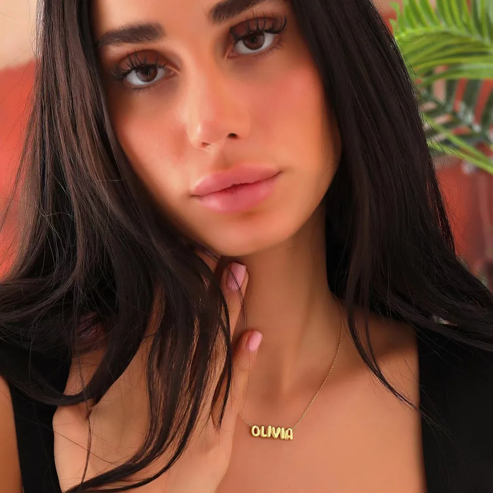 3UMeter 925 Silver 3D Balloon Name Necklace Women Personalized Bubble Name Puff Necklace Mother's Day Gift