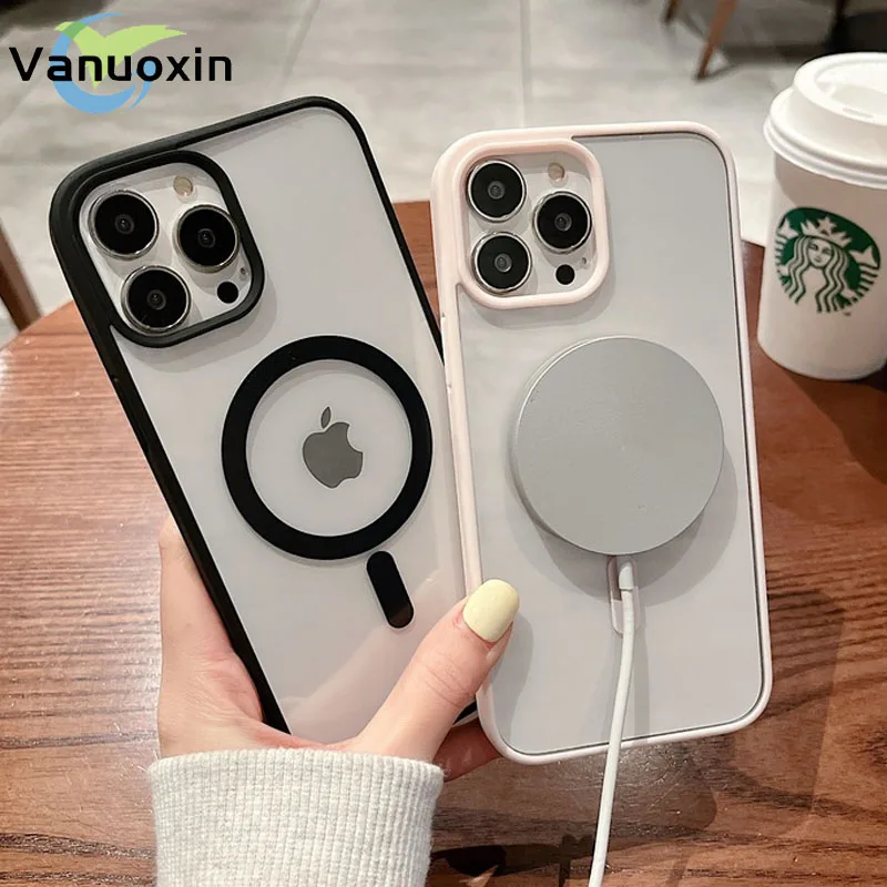 Candy Color For Magsafe Magnetic Phone Case For iPhone 15 14 Plus 13 12 11 Pro Max Mini X Xs XR Hard Acrylic Bumper Back Cover