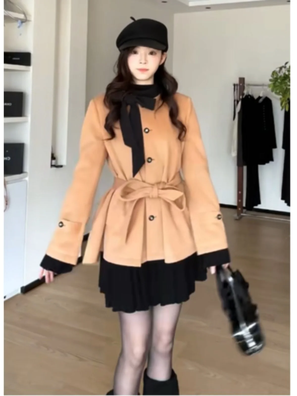 Высококачественное темпераментное пончо шерстяное пальто средней длины