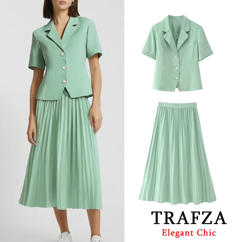 Женский элегантный Блейзер на пуговицах и юбка в складку