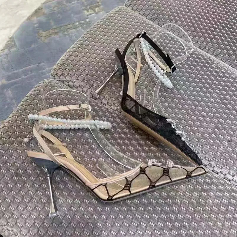 

Модные сандалии стразы с бантом, Лидер продаж, женские туфли с острым носком, пикантные туфли на высоком каблуке с пряжкой, прозрачные туфли-...