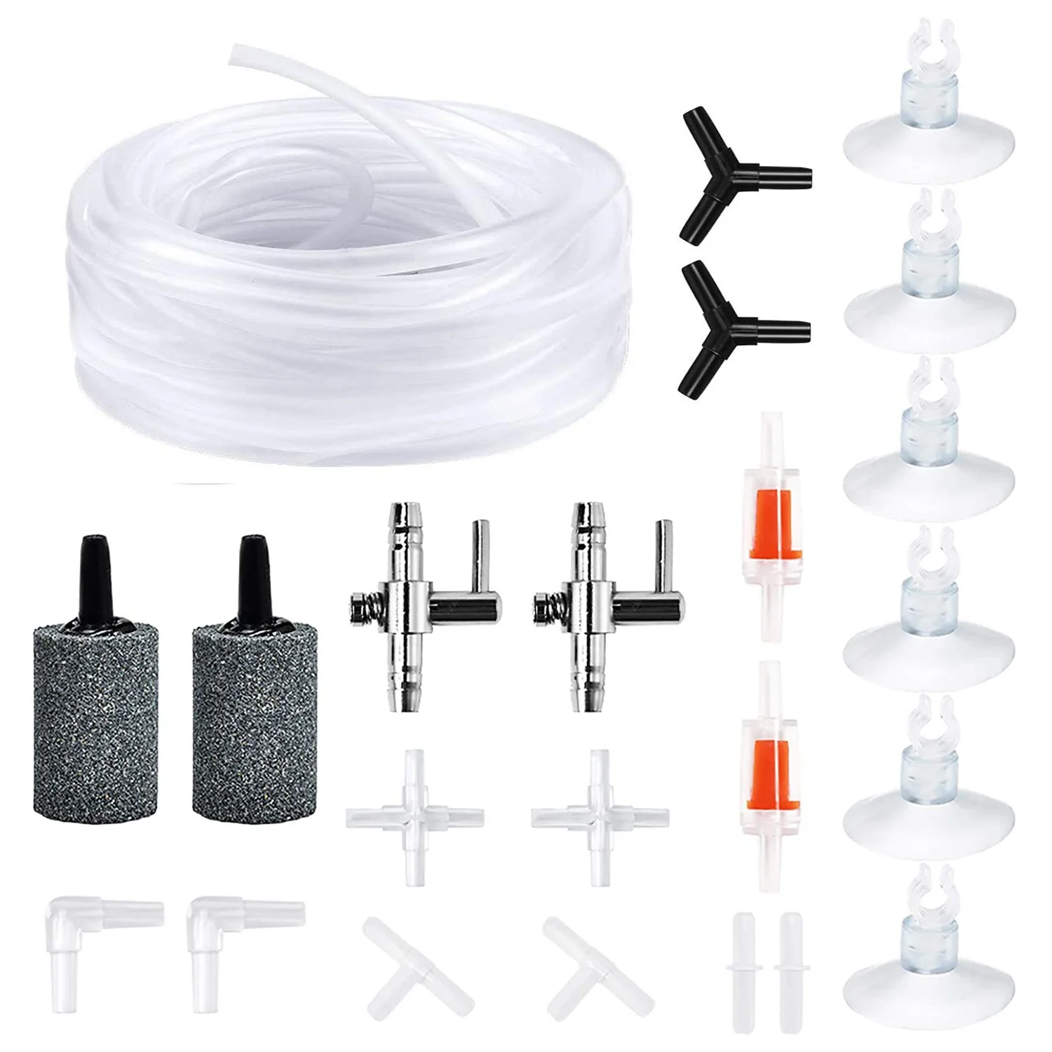 

Airline Tubing Aquarium Air Pump Accessories for Fish Tank with Air Stones, Check Valves, Suction Cups and Connectors