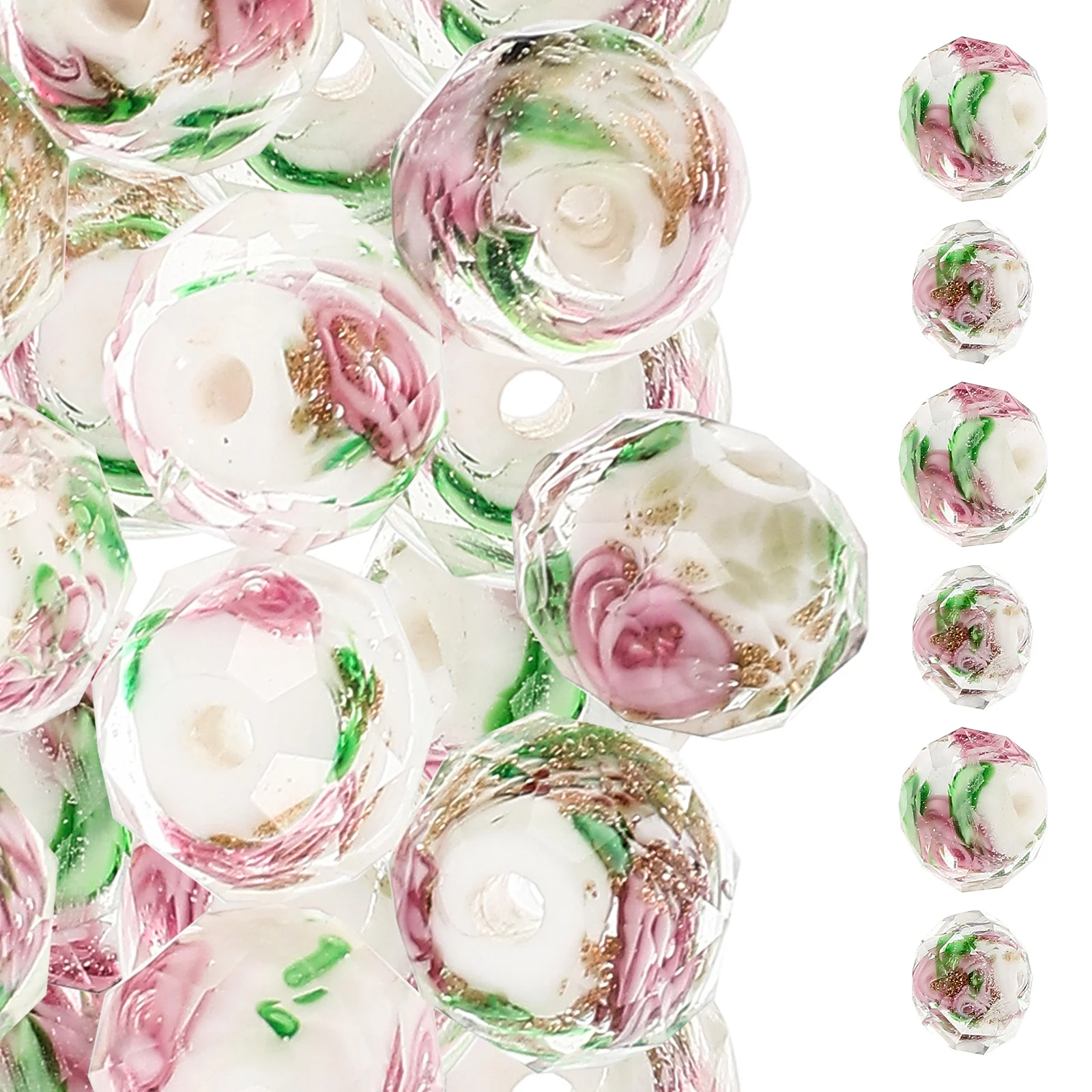 

40 Pcs Bracelets Beaded Loose Beads Gemstone Necklace Large Hole Crystal Glass Charms Lighting Flower