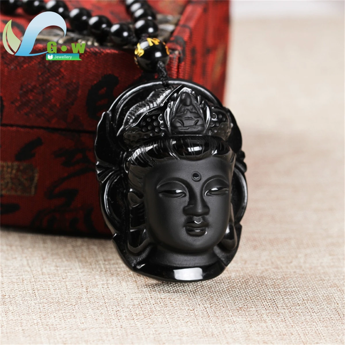 Натуральный Обсидиан Гуаньинь Голова Будды Подвеска Подвески Мода Амулет