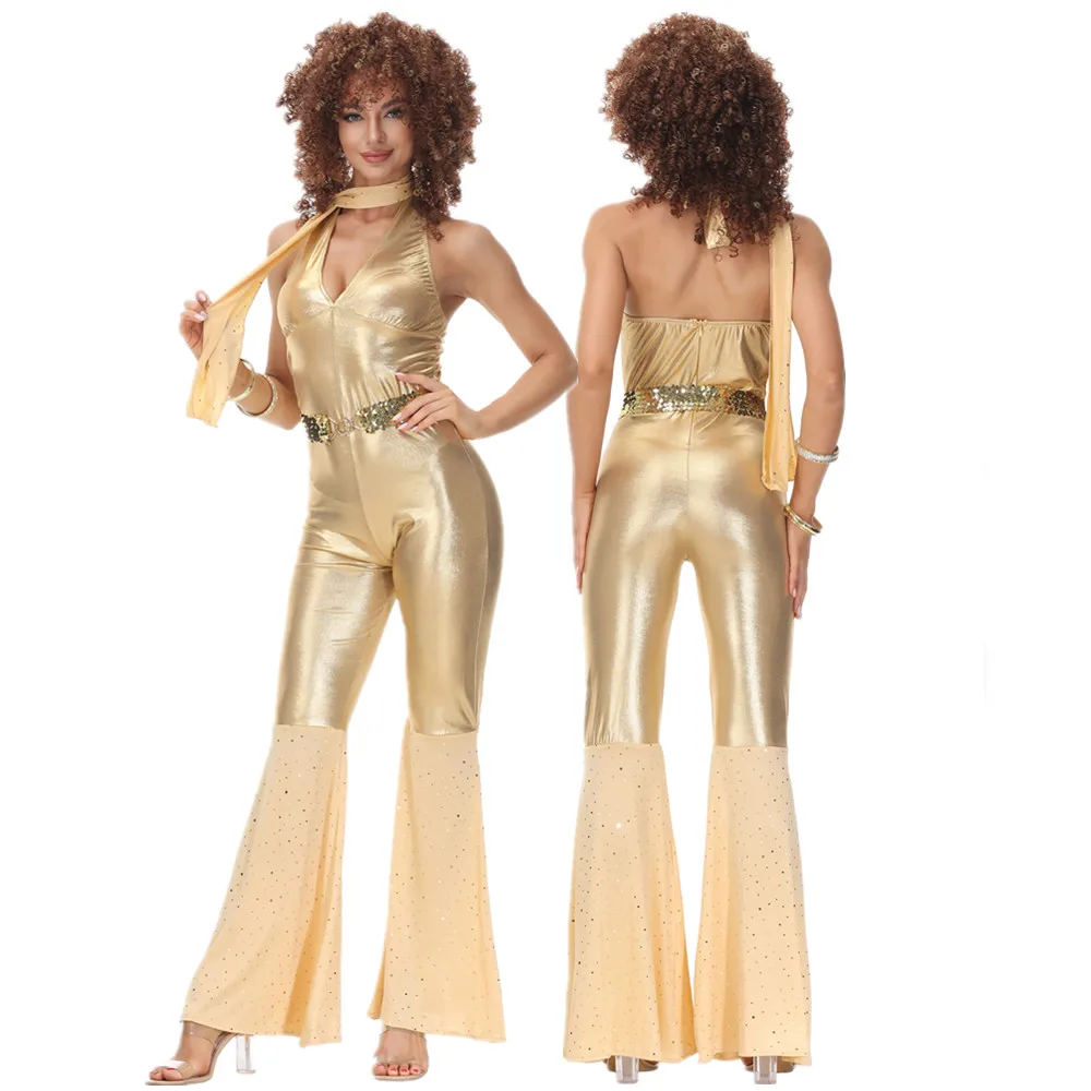 Vintage Rock Disco Female Singer Costumes Women Halloween 70s 80s Hippie Cosplay Costume Stage Performance Dancing Outfit