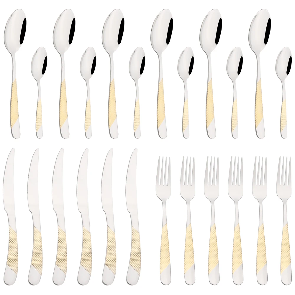 

Vintage Gold Cutlery Set Steak Knives Fork Coffee Spoon Dinnerware Set High Quality Stainless Steel Flatware Kitchen Tableware