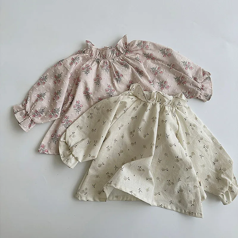

New Baby Long Sleeve T Shirt Infant Girl Lace Collar Blouse Cotton Children Floral Shirts Princess Bottoming Shirts Girl Clothes