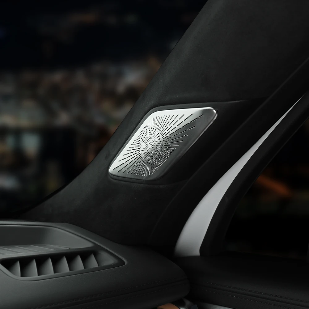 Фото Подходит для Hyundai Santa Fe MX5 2024 2025, 2 шт., дверь автомобиля из нержавеющей стали, крышка аудиодинамика, накладка с левым рулем №4