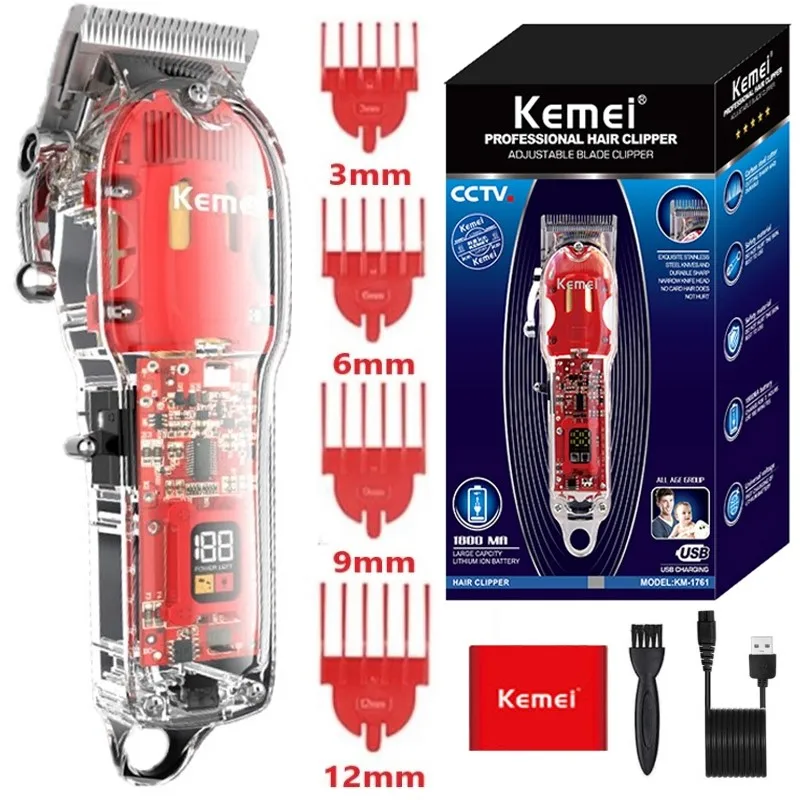 

Kemei 1761 Professional Cordless Hair Clipper for Men Lithium Beard Hair Trimmer Electric Hair Cutting Machine Rechargeable