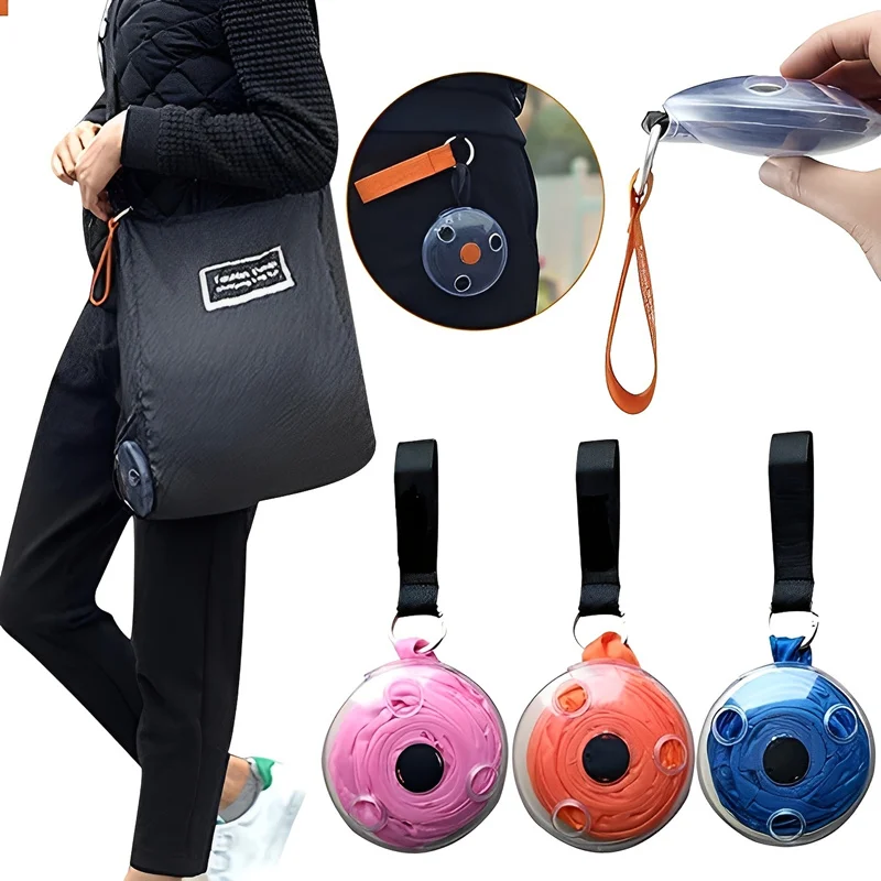 

Reusable Bags For Shopping Eco-Friendly Shopping Bag With Storage Case And Carabiner Telescopic Storage Space-Saving Disc Design
