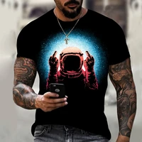 personalized fun color bright color high quality fashion versatile mens t shirt top spaceman print style casual