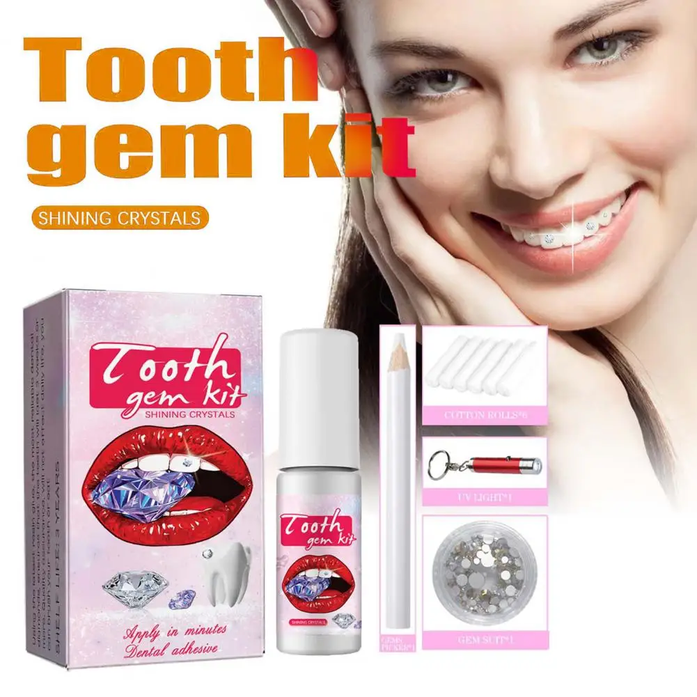 Teeth Ornament with UV Light DIY Tooth Beauty Faux Gem Jewelry Kit for Girls