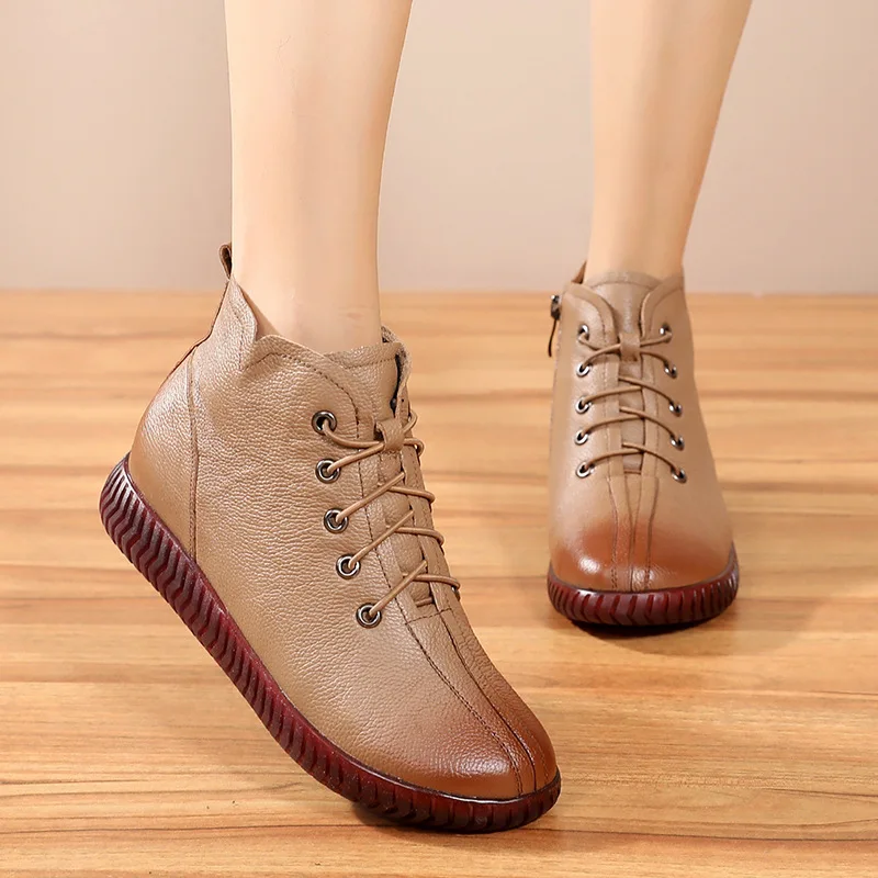 Woman Thick Sole Sneakers And Ankle Boots Autumn Lace Up Flat Cross Strap Comfortable High Top Winter The New Listing Shoes