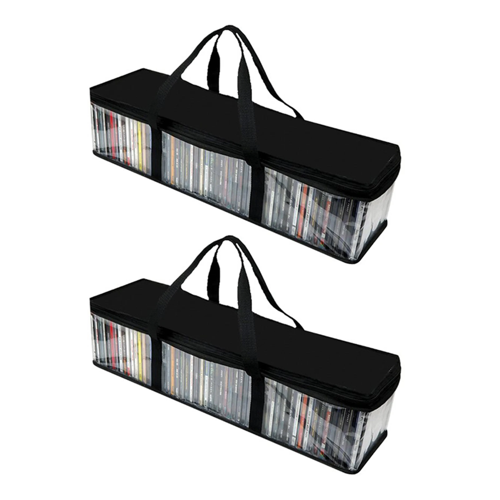 2pcs Home DVD Storage Bag 40 Capacity CD Holder With Handles Protective Zipper Tidy Media Case Clear Windows For Movies Portable