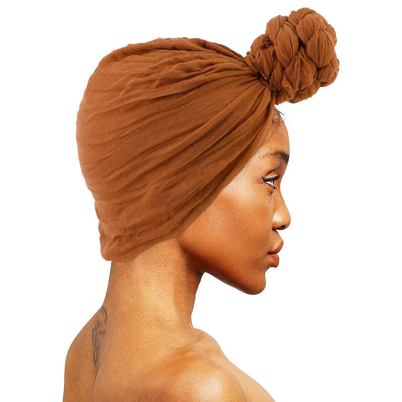

Newly Voile Ruffle Headscarf Knotted Turban Long Muslim Headwarp Multifunction Islamic Hijab Soild Color Headscarf Soft Headwear