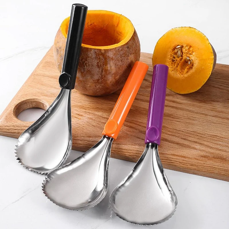 

3Pcs Manual Pumpkin Corer Scoop Pumpkin Pulp Separator Stainless Steel Pumpkin Scooper (Orange, Purple, Black) Durable