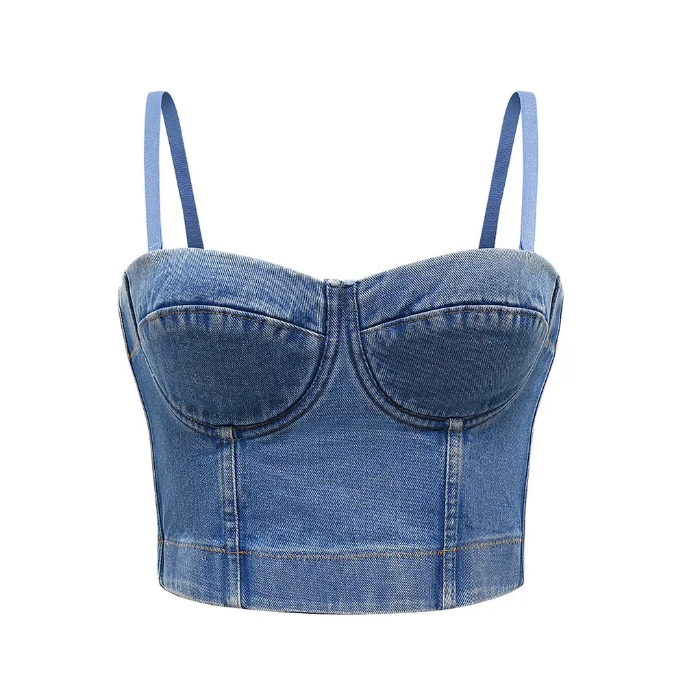 

2023NEW Top Women Tank 2022 Summer Top Cropped Woman Clothes Sexy Camis Push Up Denim Bra Clothing Backless Bustier Party Club V