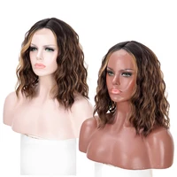 lace front synthetic wig 16 curly layered hair wigs for women middle part brown dyed blonde hair color