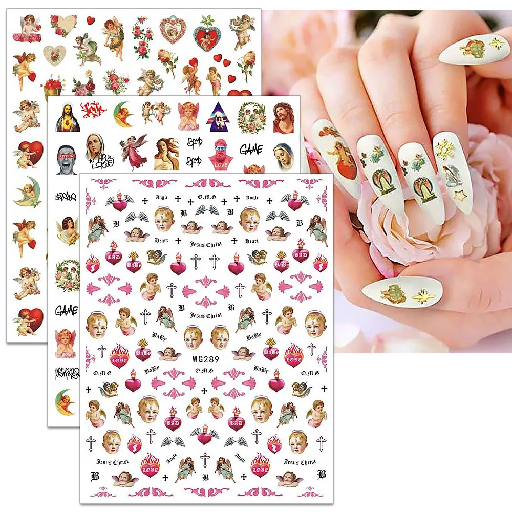 Наклейки для ногтей с изображением цветов ангела наклейки Купидоном