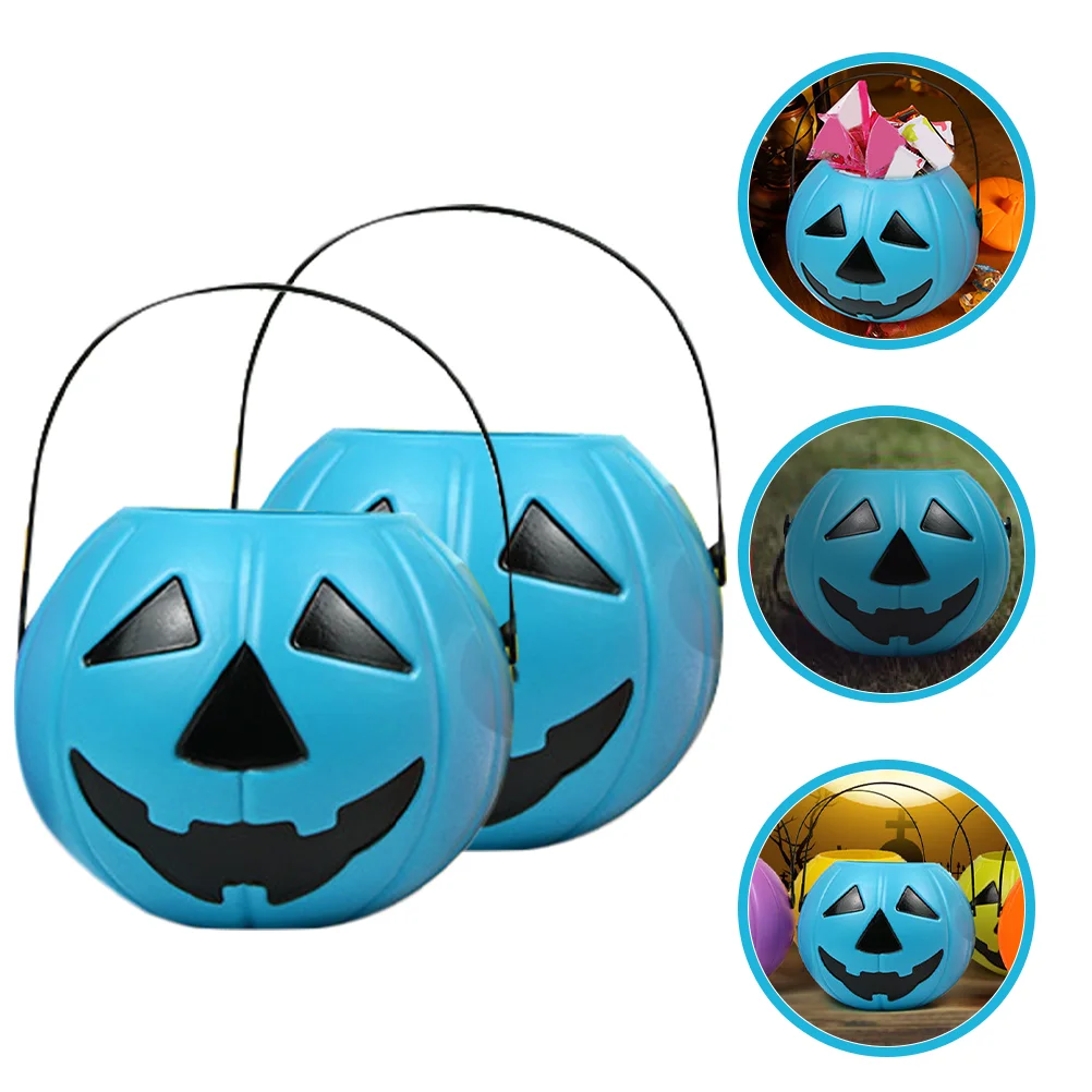 

Trick-Or-Treat Bucket Candy Box Plastic Pumpkin Buckets Handles Halloween Pumpkins Party Holder Portable Snacks Basket