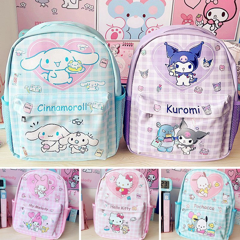 

Kawaii Sanrio Hello Kitty Backpack Kuromi My Melody Cartoon PU Leather Waterproof Large Capacity Student Children's School Bag