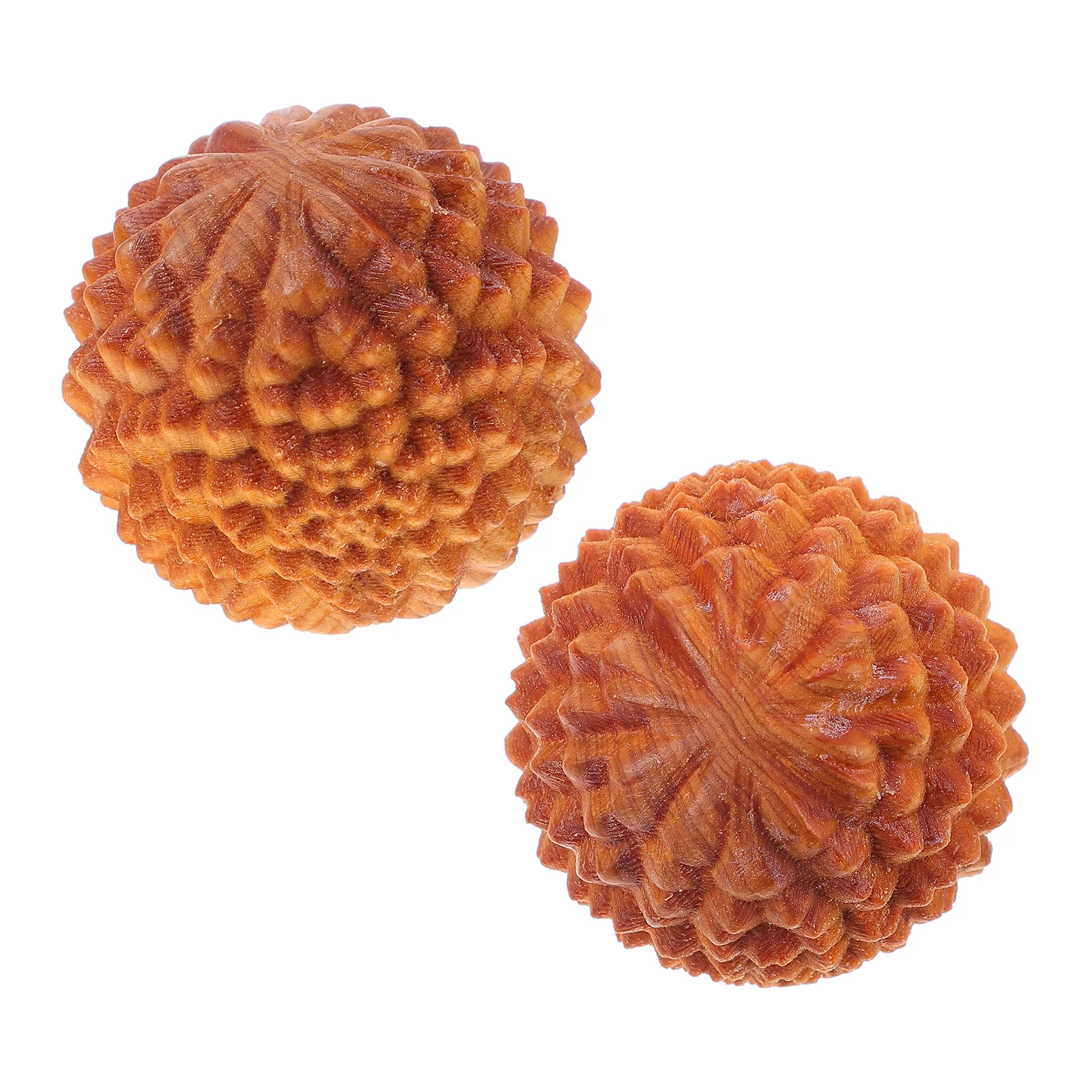 

2Pcs Mini Hand Balls Massaging Wooden Handballs Durian-shaped Sphere for Adult