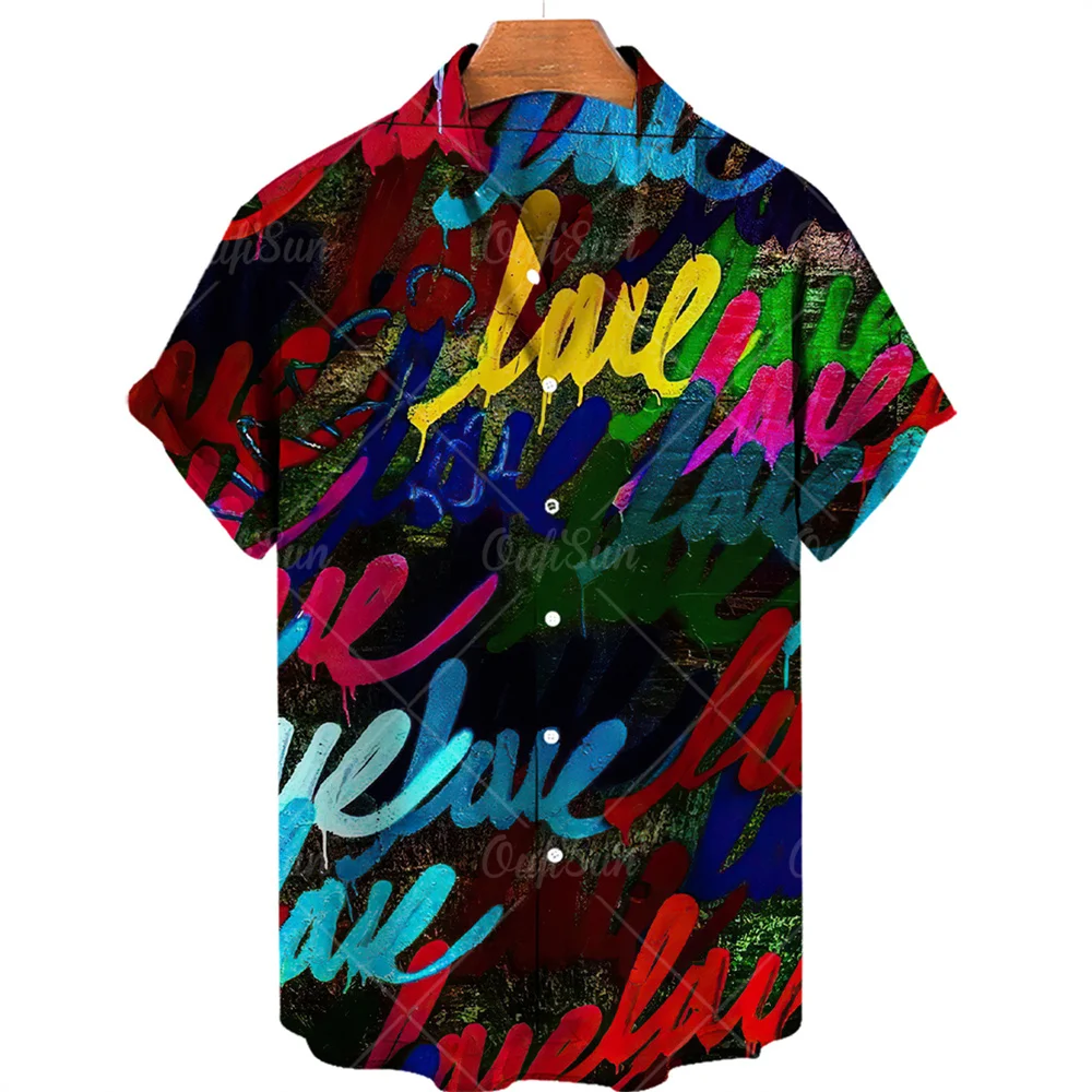 

Men's Casual Ethnic Shirts Short Sleeve Casual Shirts 2022 New Summer Graffiti Print Hawaiian Shirts