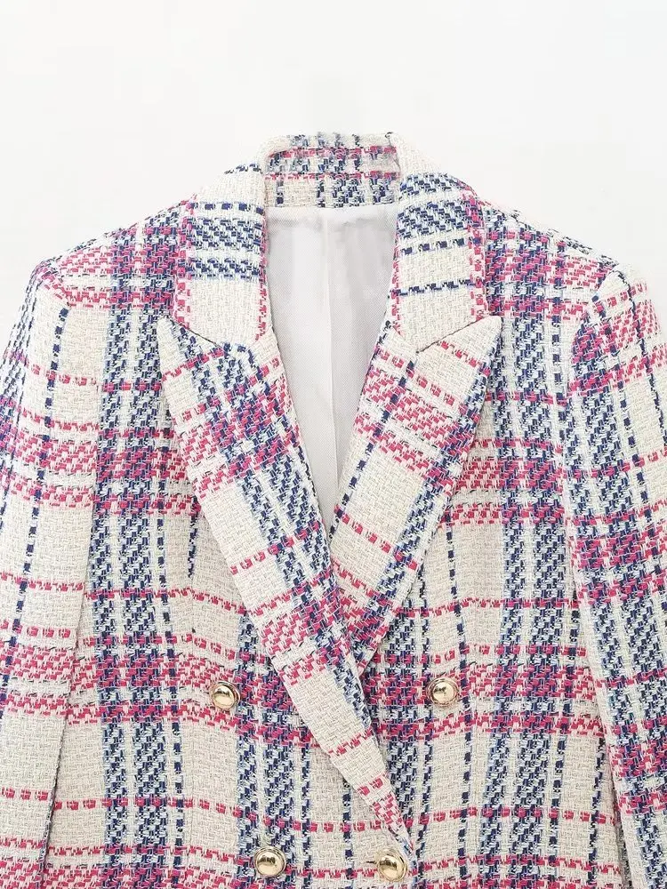 Jenny&Dave 2023 Spring Plaid Blazers Fashion Casual Texture Short Jacket Women Tops
