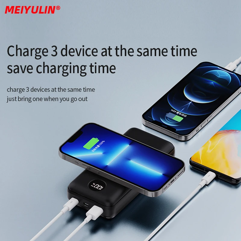 20000mAh Magnetic Wireless Power Bank Portable 15W Fast Wireless Charging External Battery Digital Display For iPhone 14 Samsung