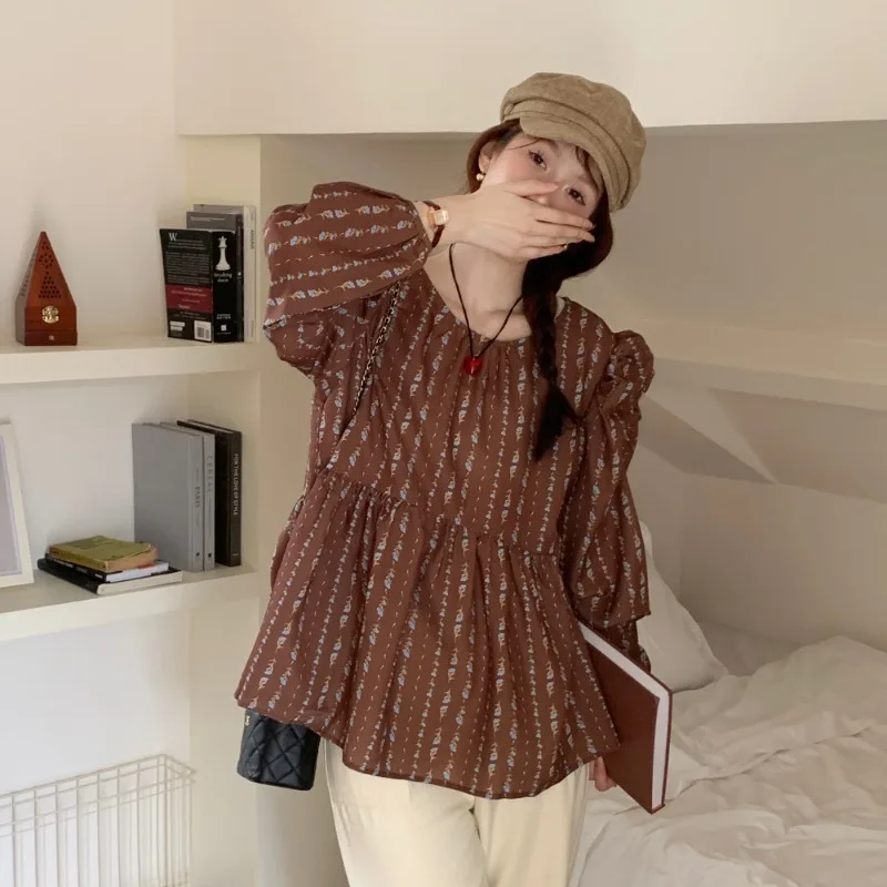 Рубашка женская свободного покроя с цветочным принтом повседневная хлопковая