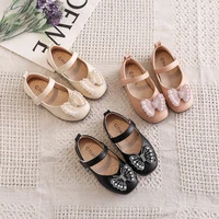 new princess shallow shoes 2022 summer solid black butterfly chic baby girls soft rhinestone sweet pu simple japanese mary janes
