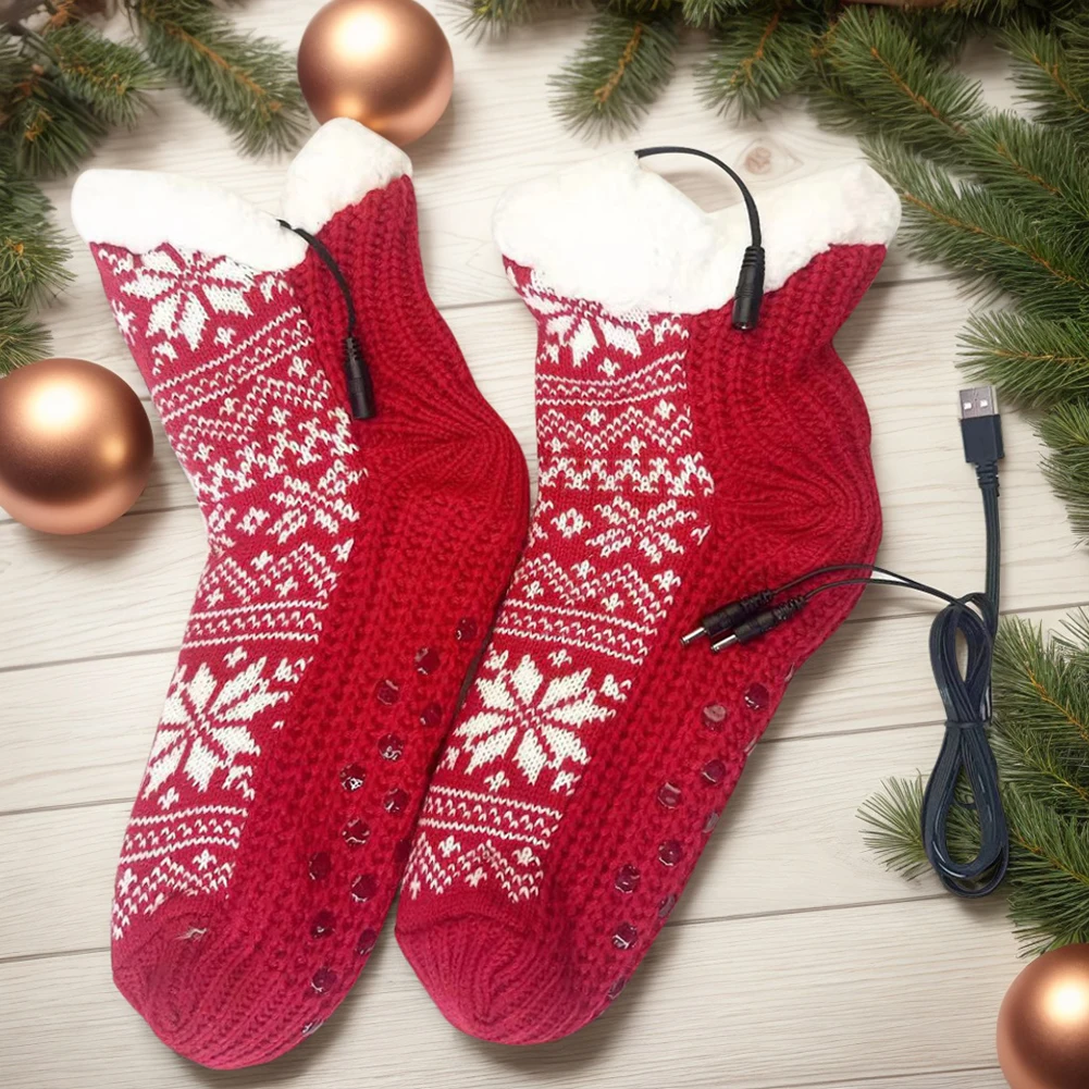 Мягкие вязаные носки с USB-подогревом нескользящие пушистые тапочки уютные
