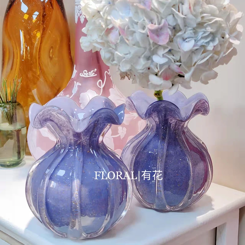 

Винтажная Роскошная креативная стеклянная ваза, Европейский эстетический Декор для комнаты, ваза с сушеными цветами, небольшая подставка д...