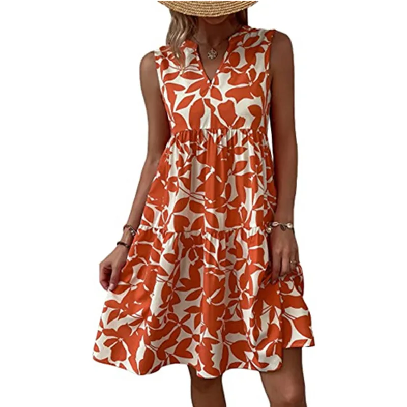 

Vintage Dresses For Women 2023 Summer Casual Sexy Sleeveless Loose Floral Print Dress Women Beach Mini Sundress Robe Femme