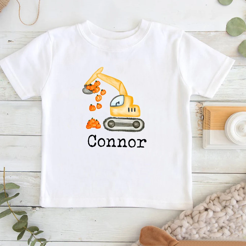 

Рубашка с экскаватором с тыквой для мальчиков, осенняя футболка с тыквой для мальчиков, детская одежда на День Благодарения 2021, милая одежда...